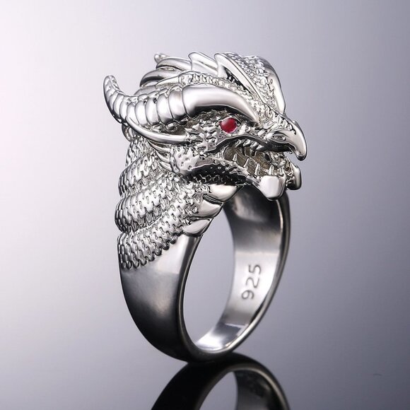 🍁 Unique Charm Powerful Red Eyes Dragon Head Silver Rings Men/Women, PD3… - Picture 2 of 7
